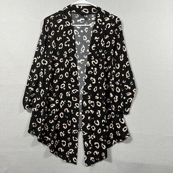 Torrid Black‎ Cheetah Animal Print Open Front Cardigan Kimono 3/4 Sleeve Size 1 - Picture 1 of 9